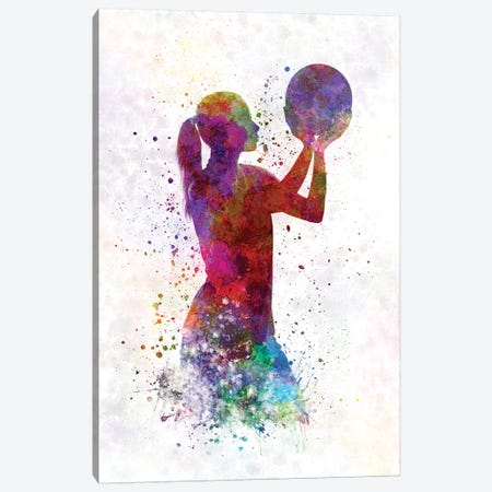 Young Woman Basketball Player In Watercolor III Canvas Print #PUR865} by Paul Rommer Canvas Art Print