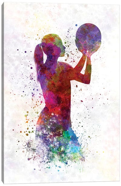 Young Woman Basketball Player In Watercolor III Canvas Art Print - Paul Rommer