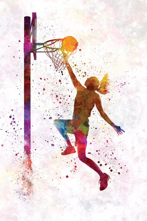 Young Woman Basketball Player IV In Watercolor by Paul Rommer wall art