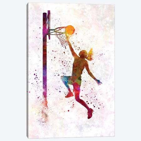 Young Woman Basketball Player In Watercolor IV Canvas Print #PUR866} by Paul Rommer Art Print