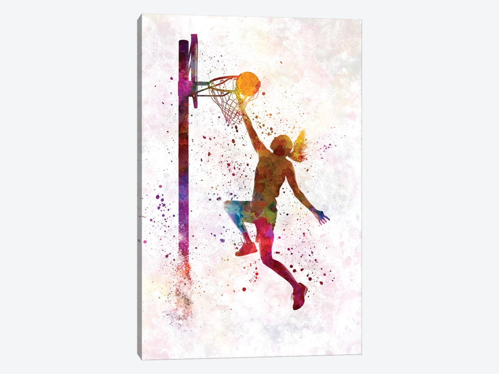 Young Woman Basketball Player In Watercolor IV by Paul Rommer 1-piece Canvas Wall Art