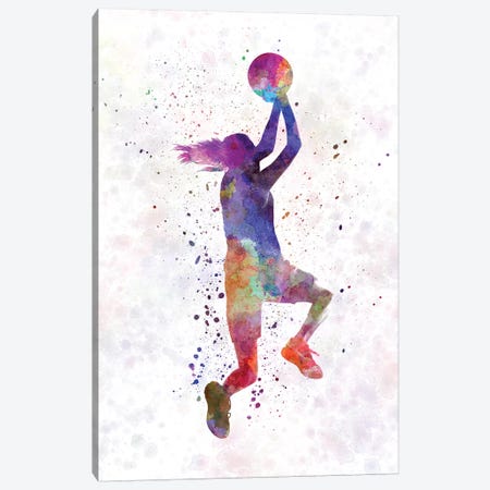 Young Woman Basketball Player In Watercolor V Canvas Print #PUR867} by Paul Rommer Art Print