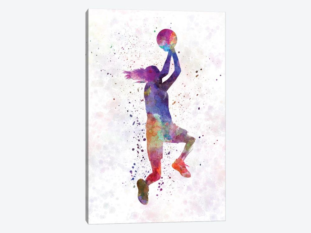 Young Woman Basketball Player In Watercolor V by Paul Rommer 1-piece Canvas Art Print