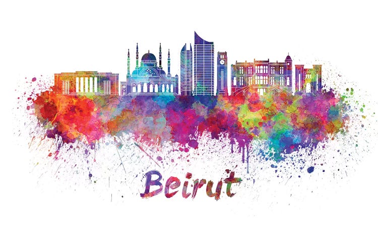 Beirut Skyline In Watercolor