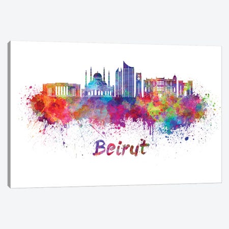Beirut Skyline In Watercolor Canvas Print #PUR86} by Paul Rommer Art Print