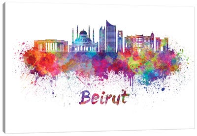 Beirut Skyline In Watercolor Canvas Art Print