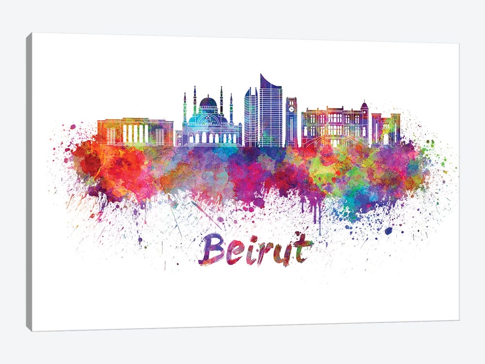 Beirut Skyline In Watercolor by Paul Rommer 1-piece Canvas Art