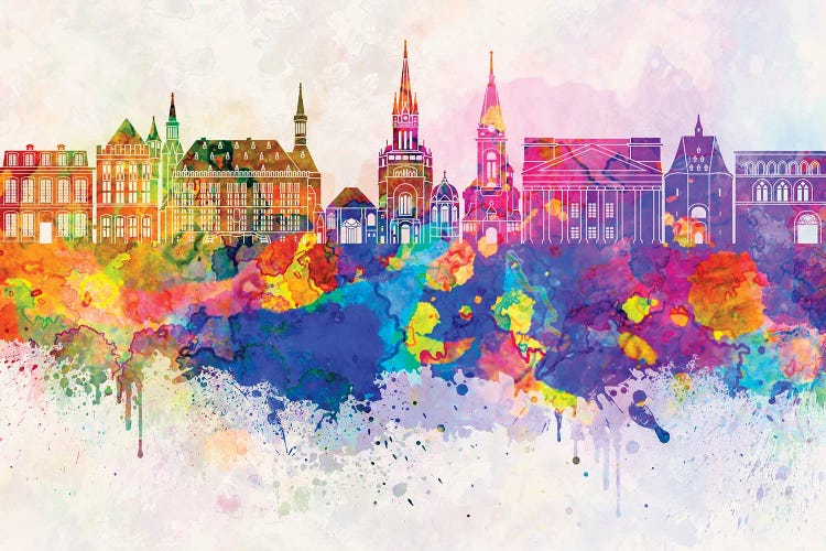 Aachen Skyline In Watercolor Background