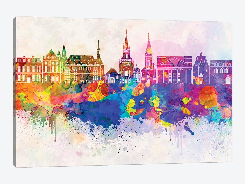 Aachen Skyline In Watercolor Background by Paul Rommer 1-piece Art Print