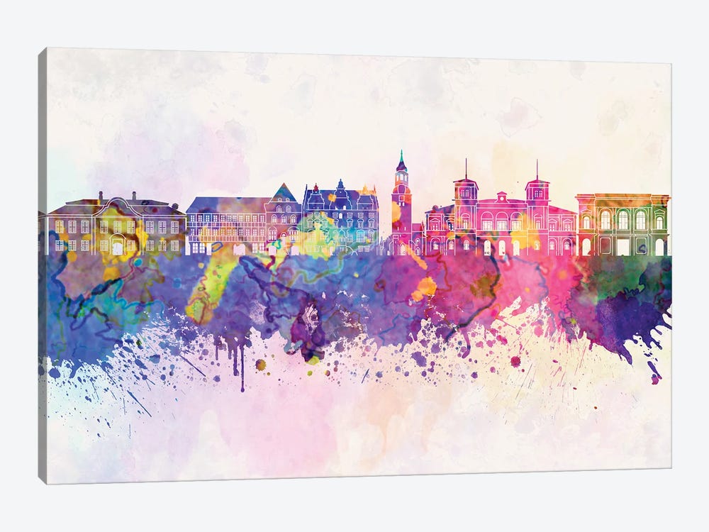 Aalborg Skyline In Watercolor Background by Paul Rommer 1-piece Canvas Wall Art