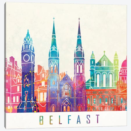 Belfast Landmarks Watercolor Poster Canvas Print #PUR87} by Paul Rommer Art Print