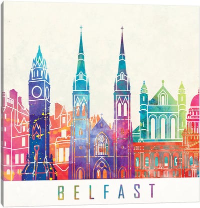 Belfast Landmarks Watercolor Poster Canvas Art Print