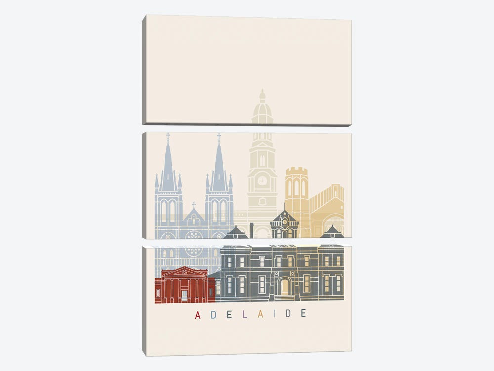 Adelaide II Skyline Poster by Paul Rommer 3-piece Canvas Print