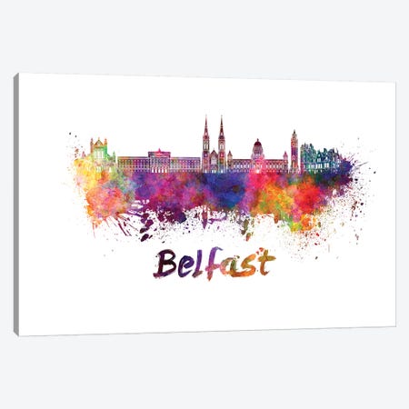 Belfast Skyline In Watercolor Canvas Print #PUR88} by Paul Rommer Canvas Artwork