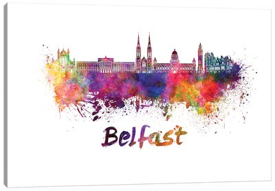 Belfast Skyline In Watercolor Canvas Art Print - Northern Ireland