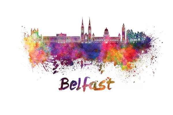 Northern Ireland: Belfast Skyline In Watercolor by Paul Rommer