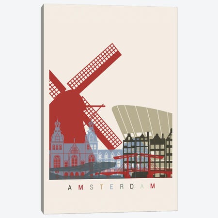 Amsterdam Skyline Poster Canvas Print #PUR893} by Paul Rommer Canvas Art Print