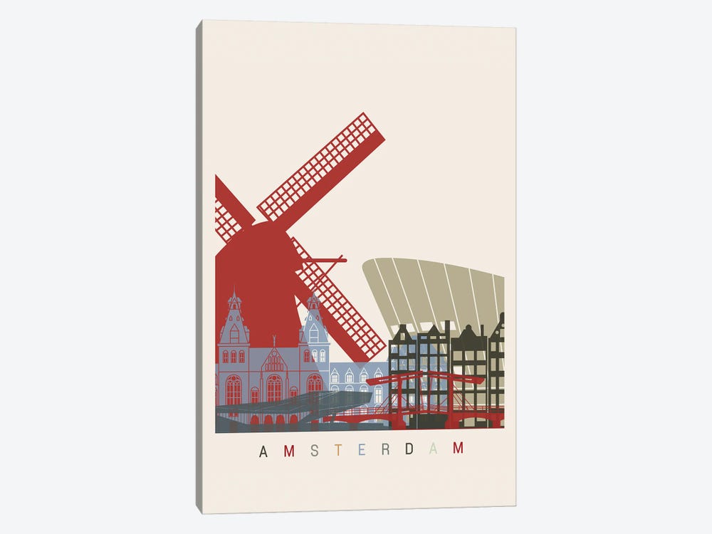 Amsterdam Skyline Poster by Paul Rommer 1-piece Canvas Art