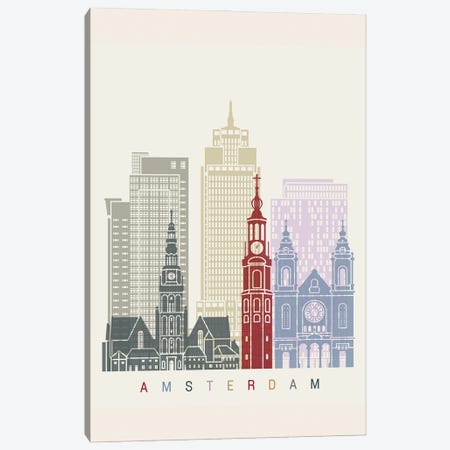 Amsterdam II Skyline Poster Canvas Print #PUR894} by Paul Rommer Canvas Artwork