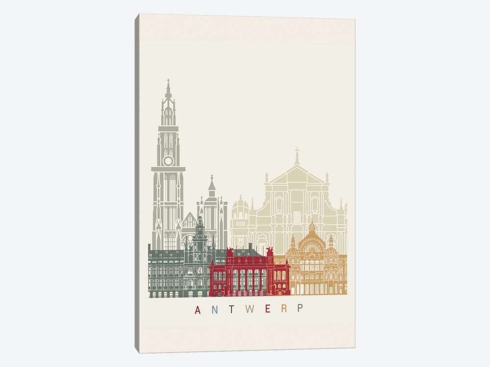 Antwerp Skyline Poster 1-piece Canvas Print
