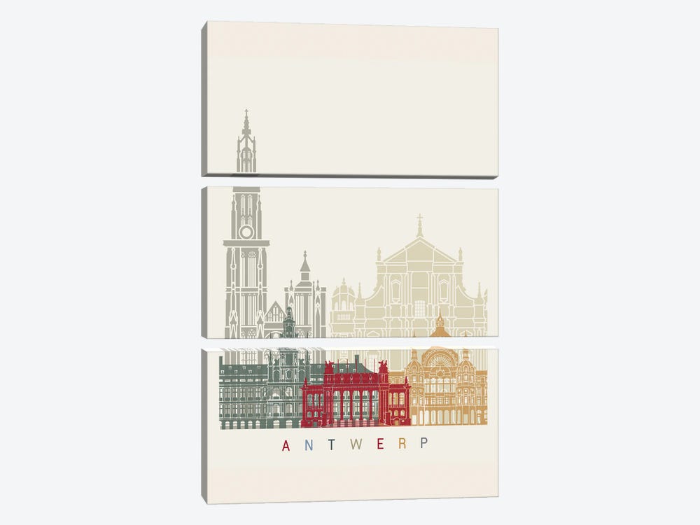 Antwerp Skyline Poster by Paul Rommer 3-piece Canvas Art Print