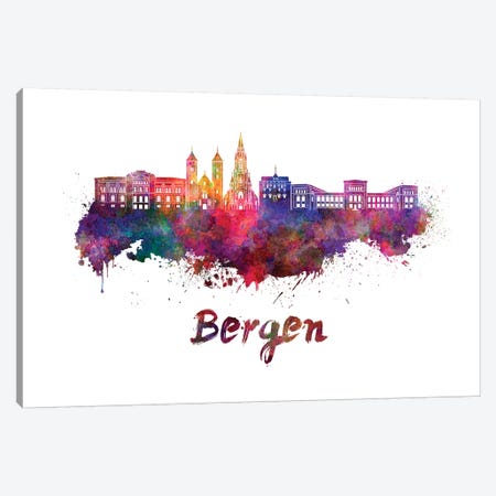 Bergen Skyline In Watercolor Canvas Print #PUR89} by Paul Rommer Canvas Artwork