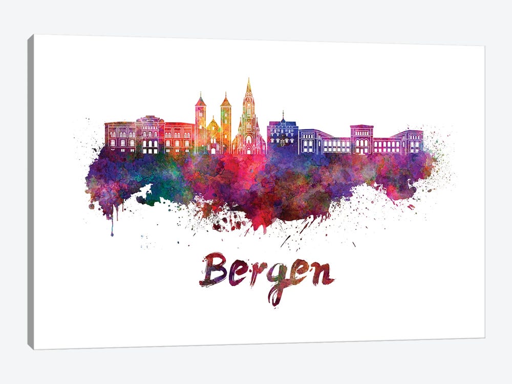 Bergen Skyline In Watercolor by Paul Rommer 1-piece Canvas Print