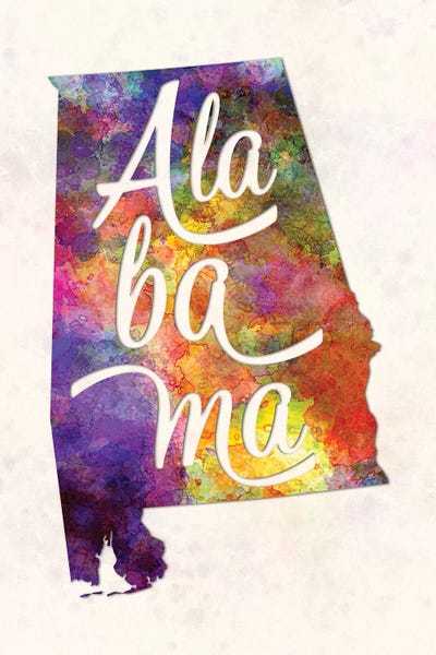 Alabama: Alabama US State In Watercolor Text Cut Out by Paul Rommer