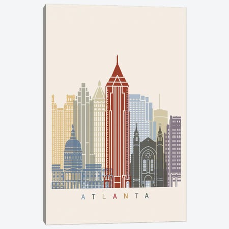 Atlanta Skyline Poster Canvas Print #PUR905} by Paul Rommer Canvas Artwork