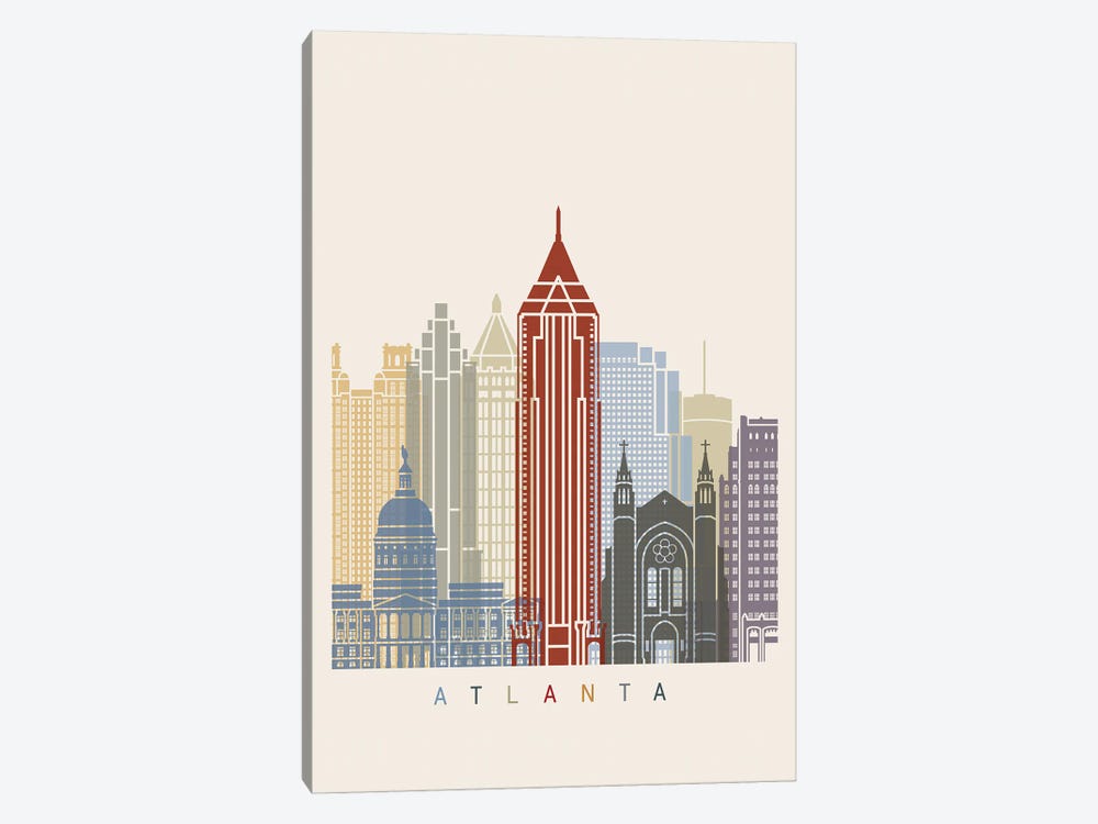 Atlanta Skyline Poster by Paul Rommer 1-piece Canvas Art
