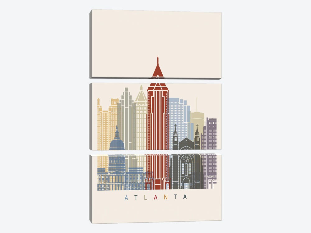 Atlanta Skyline Poster by Paul Rommer 3-piece Canvas Artwork