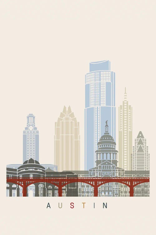 Austin Skyline Poster by Paul Rommer wall art