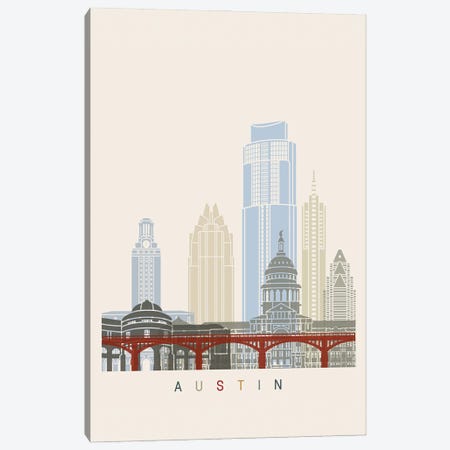 Austin Skyline Poster Canvas Print #PUR906} by Paul Rommer Canvas Artwork