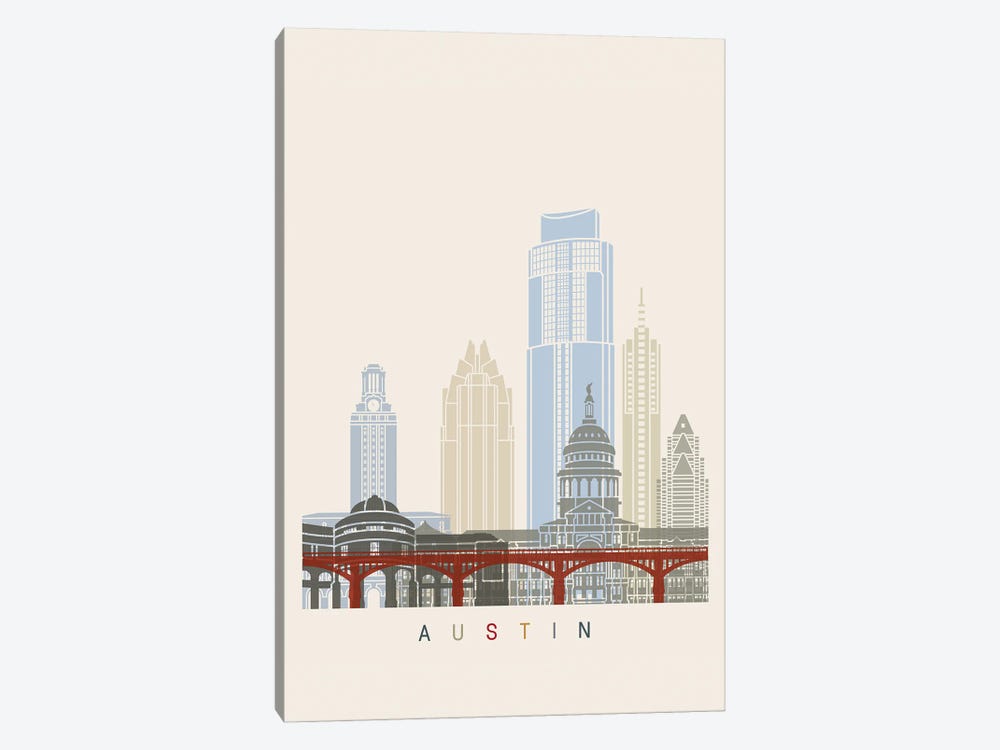 Austin Skyline Poster by Paul Rommer 1-piece Canvas Print