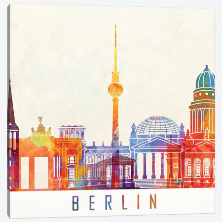 Berlin Landmarks Watercolor Poster Canvas Print #PUR90} by Paul Rommer Canvas Print
