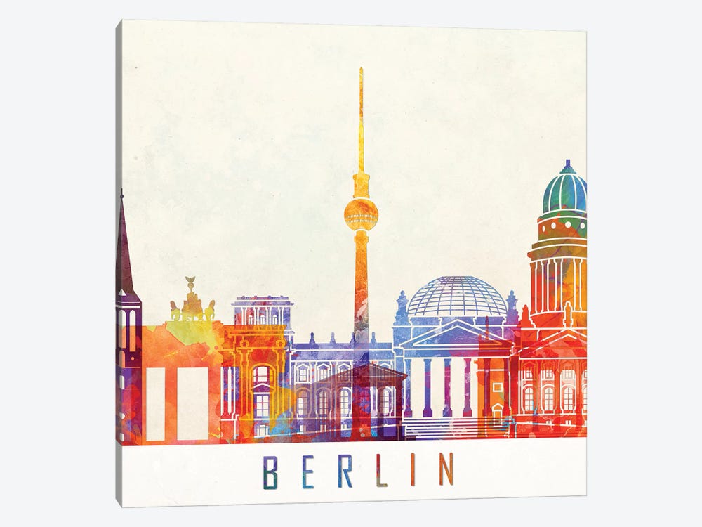 Berlin Landmarks Watercolor Poster by Paul Rommer 1-piece Canvas Print