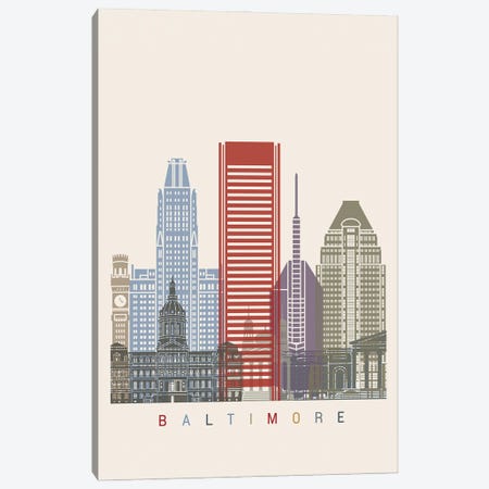 Baltimore Skyline Poster Canvas Print #PUR910} by Paul Rommer Canvas Wall Art