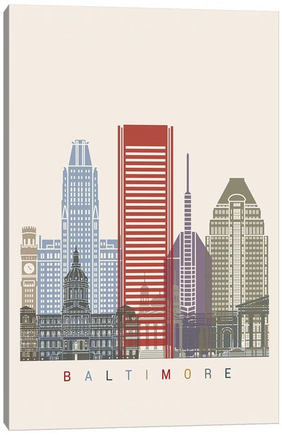 Baltimore Skyline Poster Canvas Art Print - Baltimore Art