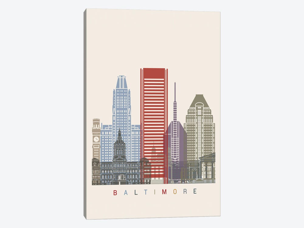 Baltimore Skyline Poster by Paul Rommer 1-piece Canvas Art