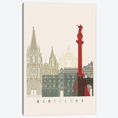 Barcelona Skyline Poster Canvas Print #PUR911} by Paul Rommer Canvas Art