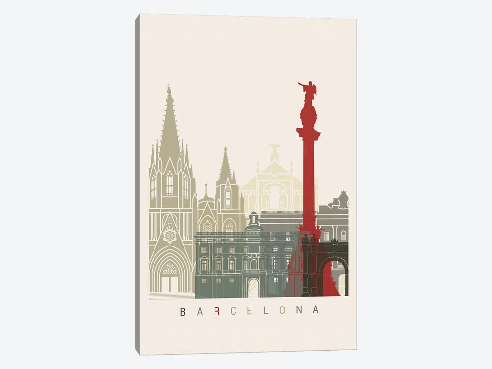 Barcelona Skyline Poster by Paul Rommer 1-piece Canvas Print