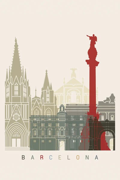 Paul Rommer: Barcelona Skyline Poster by Paul Rommer