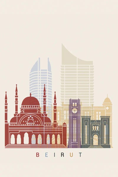 Beirut Skyline Poster by Paul Rommer framed wall art