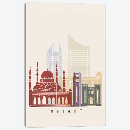 Beirut Skyline Poster Canvas Print #PUR913} by Paul Rommer Canvas Artwork