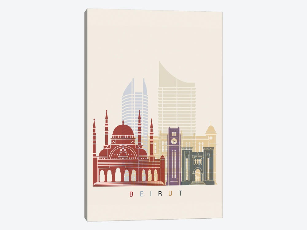 Beirut Skyline Poster by Paul Rommer 1-piece Canvas Print
