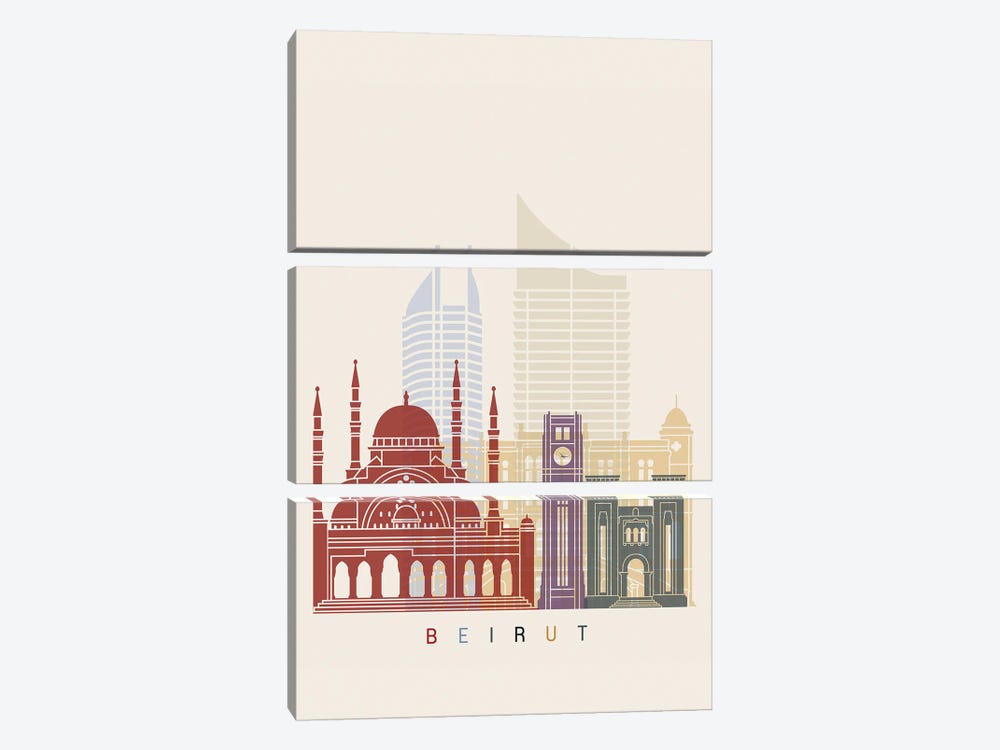 Beirut Skyline Poster by Paul Rommer 3-piece Canvas Print