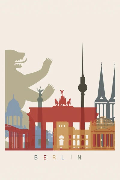 Berlin Skyline Poster by Paul Rommer framed canvas print