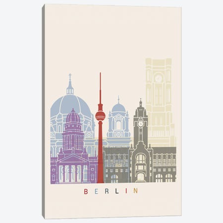 Berlín Skyline Poster II Canvas Print #PUR918} by Paul Rommer Canvas Wall Art