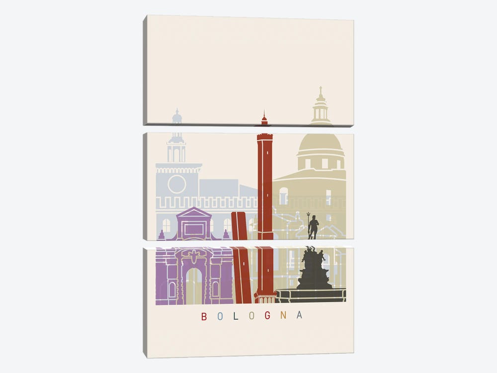 Bologna Skyline Poster by Paul Rommer 3-piece Canvas Print