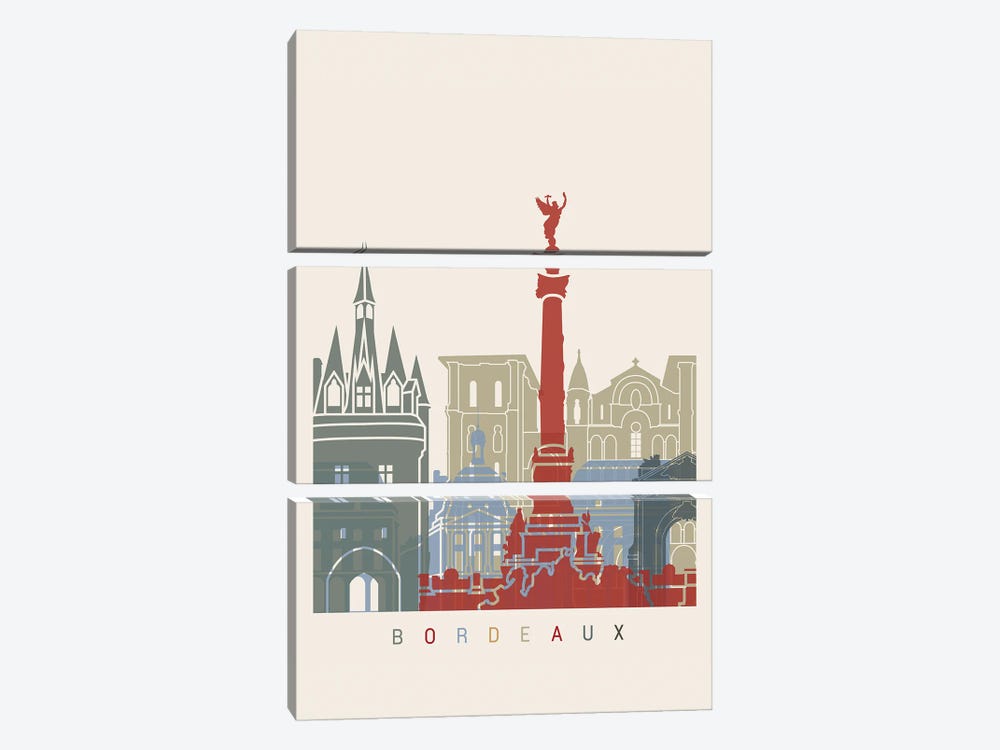 Bordeaux Skyline Poster 3-piece Canvas Art Print